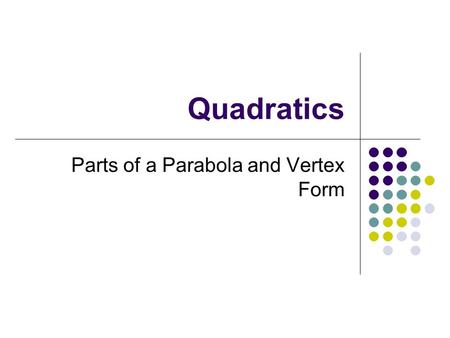 Parts of a Parabola and Vertex Form