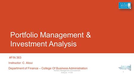 Portfolio Management & Investment Analysis