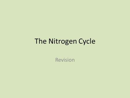 The Nitrogen Cycle Revision. Learning Objectives To understand that the Nitrogen Cycle is composed of the following processes: To be able to use this.