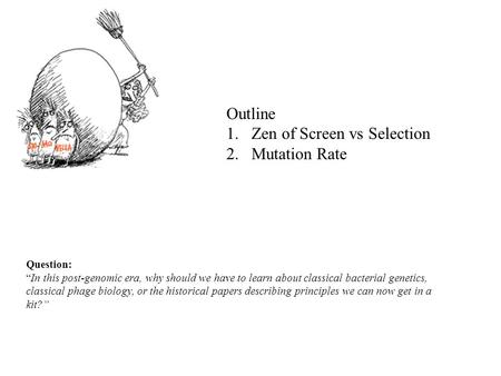 Outline Zen of Screen vs Selection Mutation Rate