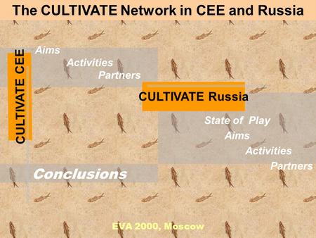 Aims Activities Partners EVA 2000, Moscow The CULTIVATE Network in CEE and Russia State of Play Aims Activities Partners Conclusions CULTIVATE CEE CULTIVATE.