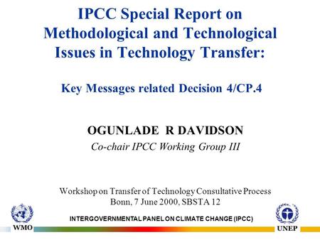 INTERGOVERNMENTAL PANEL ON CLIMATE CHANGE (IPCC)