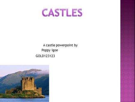 A castle powerpoint by Poppy igoe GOLD123123. Hello and welcome to Poppy Igoe and GOLD12123 production we hope you enjoy as we worked very hard to make.