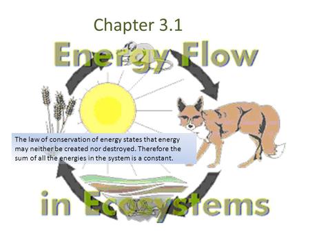 Chapter 3.1 The law of conservation of energy states that energy may neither be created nor destroyed. Therefore the sum of all the energies in the system.
