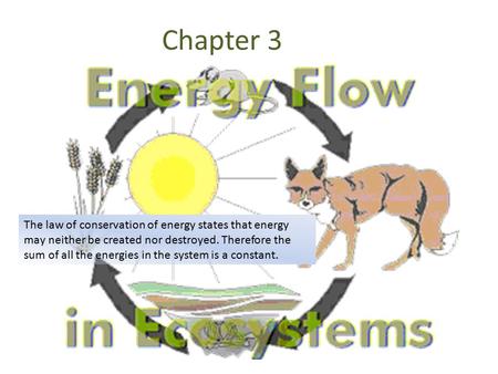 Chapter 3 The law of conservation of energy states that energy may neither be created nor destroyed. Therefore the sum of all the energies in the system.