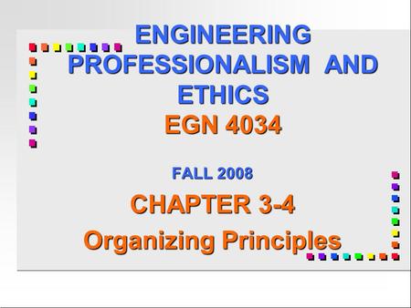 ENGINEERING PROFESSIONALISM AND ETHICS EGN 4034 FALL 2008 CHAPTER 3-4 Organizing Principles.