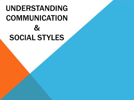 UNDERSTANDING COMMUNICATION & SOCIAL STYLES. PROCESS OF COMMUNICATING.
