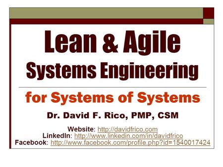 Lean & Agile Systems Engineering