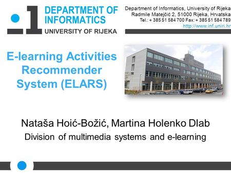 E-learning Activities Recommender System (ELARS)