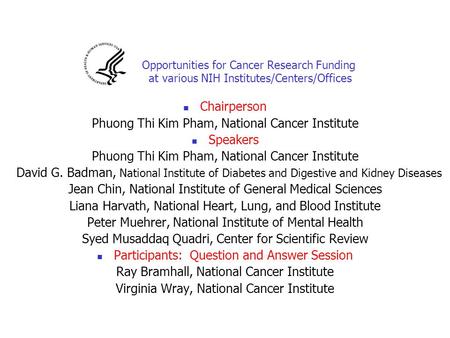 Phuong Thi Kim Pham, National Cancer Institute Speakers