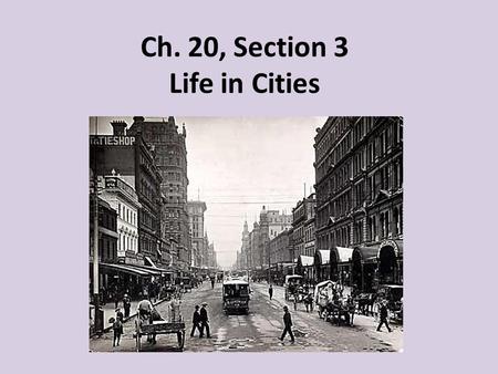 Ch. 20, Section 3 Life in Cities. Urban Problems Jacob Riis – he was a journalist and photographer best known for his book “How the Other Half Lives”