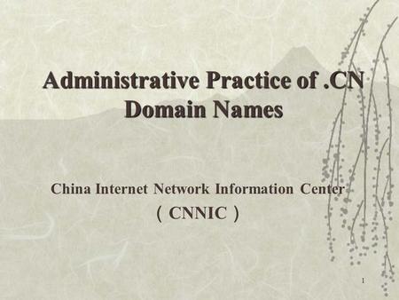 1 China Internet Network Information Center （ CNNIC ） Administrative Practice of.CN Domain Names.