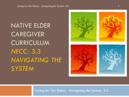 NATIVE ELDER CAREGIVER CURRICULUM NECC: 3.3 NAVIGATING THE SYSTEM Caring for Our Elders: Navigating the System 3.3 1.