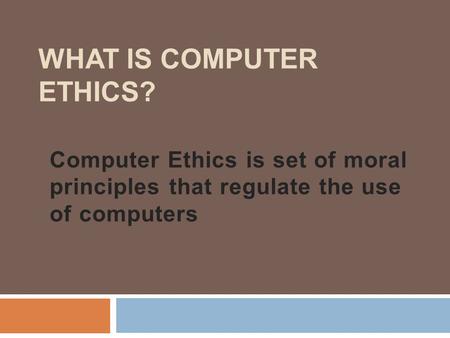 What Is Computer Ethics?