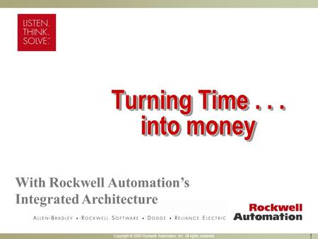 Copyright © 2005 Rockwell Automation, Inc. All rights reserved. 1 Turning Time... into money With Rockwell Automation’s Integrated Architecture.