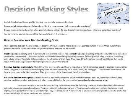 Decision Making Styles