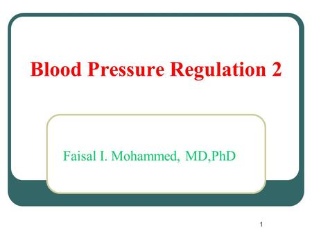 Blood Pressure Regulation 2