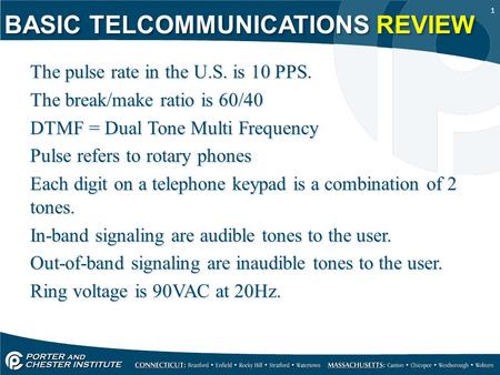 1 The pulse rate in the U.S. is 10 PPS. The break/make ratio is 60/40 DTMF = Dual Tone Multi Frequency Pulse refers to rotary phones Each digit on a telephone.