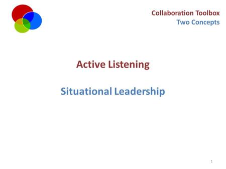 1 Collaboration Toolbox Two Concepts Active Listening Situational Leadership.