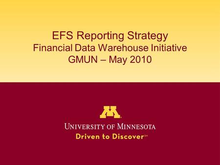 EFS Reporting Strategy Financial Data Warehouse Initiative GMUN – May 2010.