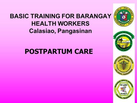 BASIC TRAINING FOR BARANGAY HEALTH WORKERS