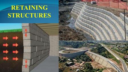RETAINING STRUCTURES. Theories of lateral earth pressure will be used in this chapter to design various types of retaining walls. In general,