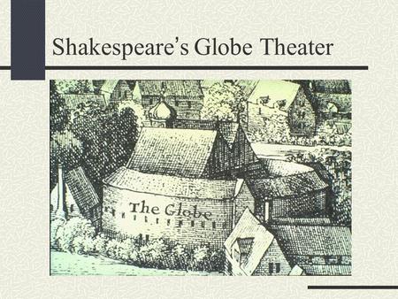 Shakespeare’s Globe Theater Why was the Globe built? The Lord Chamberlain’s Men (Shakespeare’s acting group) needed a place to perform their plays, so.