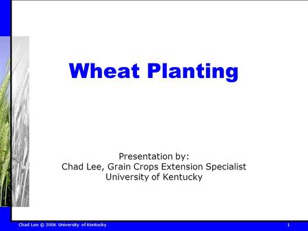 Chad Lee © 2006 University of Kentucky 1 Wheat Planting Presentation by: Chad Lee, Grain Crops Extension Specialist University of Kentucky.