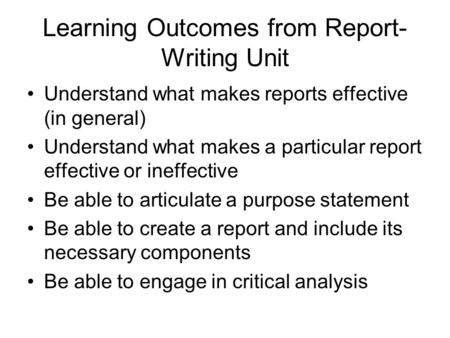 Learning Outcomes from Report-Writing Unit