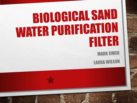 BIOLOGICAL SAND WATER PURIFICATION FILTER MARK EIMER LAURA WILSON.