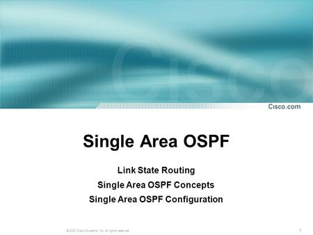 Single Area OSPF Concepts Single Area OSPF Configuration