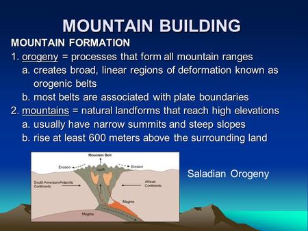 MOUNTAIN BUILDING MOUNTAIN FORMATION