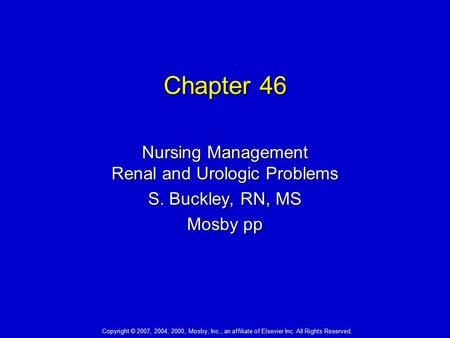 Nursing Management Renal and Urologic Problems