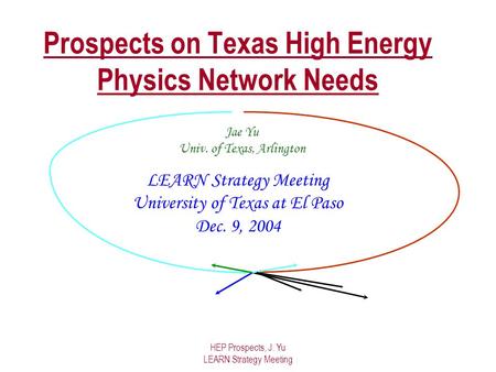 HEP Prospects, J. Yu LEARN Strategy Meeting Prospects on Texas High Energy Physics Network Needs LEARN Strategy Meeting University of Texas at El Paso.