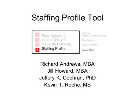 Staffing Profile Tool Richard Andrews, MBA Jill Howard, MBA Jeffery K. Cochran, PhD Kevin T. Roche, MS.