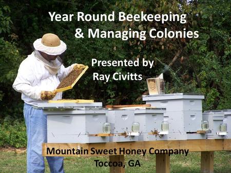 Year Round Beekeeping & Managing Colonies Presented by Ray Civitts Mountain Sweet Honey Company Toccoa, GA.