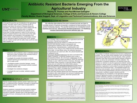 Antibiotic Resistant Bacteria Emerging From the Agricultural Industry Stormy R. Thomas and Paul-Michael Gallagher Department of Biological Sciences, College.