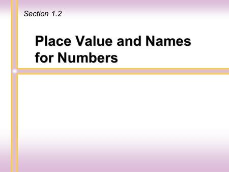 Place Value and Names for Numbers Section 1.2. The position of each digit in a number determines its place value. 3 5 6 8 9 4 0 2 OnesHundred-thousandsHundred-billionsTen-billionsBillionsHundred-millionsTen-millionsMillionsTen-thousandsThousandsHundredsTe