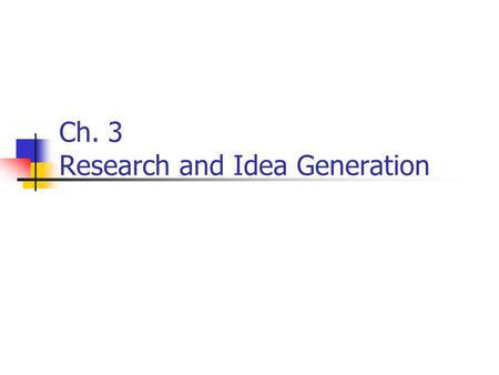 Ch. 3 Research and Idea Generation. What’s Coming? Before You Start Needs Analysis/Assessment Interviewing Virtual Value Chain Analysis Web Research Brain.