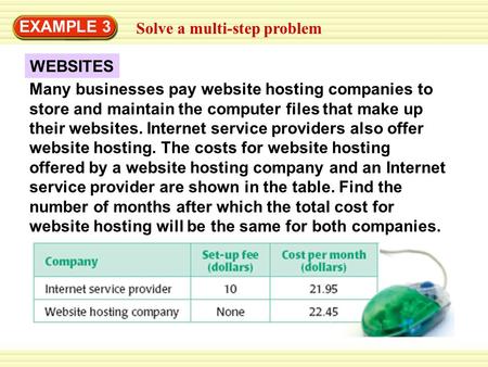 EXAMPLE 3 Solve a multi-step problem Many businesses pay website hosting companies to store and maintain the computer files that make up their websites.