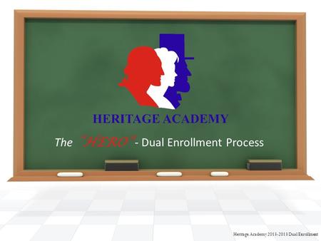 The “ HERO” - Dual Enrollment Process Heritage Academy 2013-2013 Dual Enrollment.
