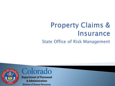 State Office of Risk Management.  Insure over 6,300 properties  Insure about $9,276,126,069 worth of property  FY12/13 we had 55 property loss claims.
