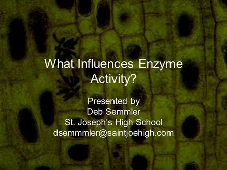 What Influences Enzyme Activity? Presented by Deb Semmler St. Joseph’s High School