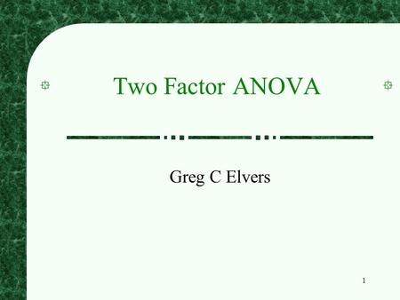 1 Two Factor ANOVA Greg C Elvers. 2 Factorial Designs Often researchers want to study the effects of two or more independent variables at the same time.