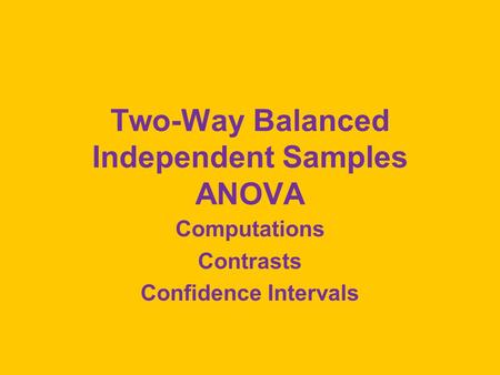 Two-Way Balanced Independent Samples ANOVA Computations Contrasts Confidence Intervals.
