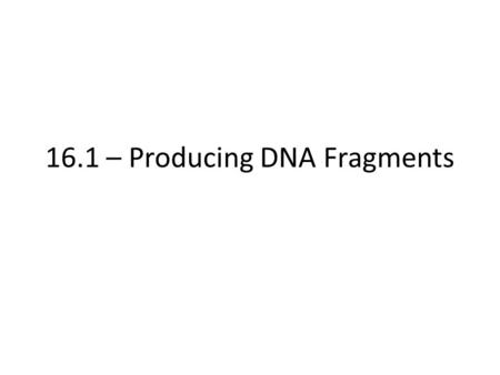 16.1 – Producing DNA Fragments. Genetic Engineering Genetic engineering is a rapidly advancing field of Biology. We can now manipulate, alter and even.