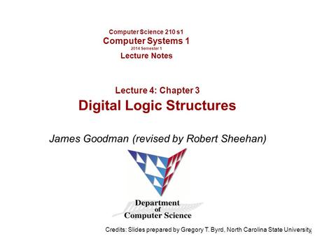 Computer Science 210 s1 Computer Systems 1 2014 Semester 1 Lecture Notes James Goodman (revised by Robert Sheehan) Credits: Slides prepared by Gregory.