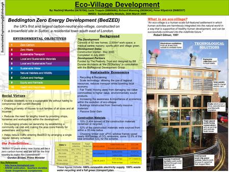 ENVIRONMENTAL OBJECTIVES Eco-Village Development By: Nachinji Mumba (0678706); Lucie Truquin (0880686); Richard Manning (0838434); Peter Kilpatrick (0680597)