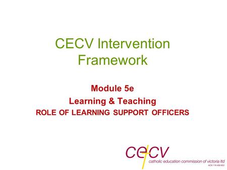 CECV Intervention Framework Module 5e Learning & Teaching ROLE OF LEARNING SUPPORT OFFICERS.