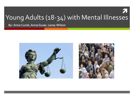  Young Adults (18-34) with Mental Illnesses By: Anna Curiel, Anna Gusar, Lacey Wilson.